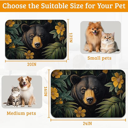 Brown Bear Dog Food Mat,Forest Absorbent Pet Feeding Mat for Food and Water Bowl,Quick Dry Dog Placemat Non Slip Rubber Backing Waterproof Pet Supplies 16" x 24"