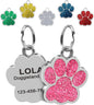 Paw Shape Dog ID Tag Stainless Steel Custom Laser Engraved, Cute Bling Glitter Pet Name Tags Personalized with Durable Engraving (Silver Sparkly Paw)
