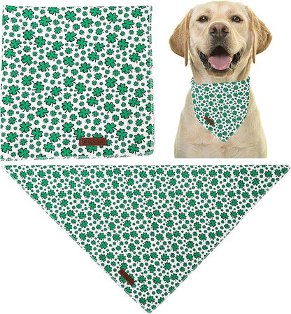 St. Patrick's Dog Bandana, UP URARA PUP Shamrock Triangle Bid Scarf for Medium Large Dogs, Cotton Kerchief for Girl Boy Puppies, Cute Spring Green Bandana,L
