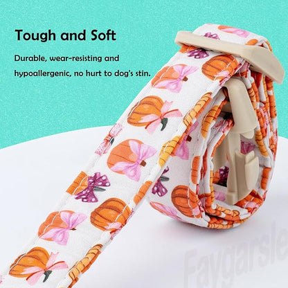 Faygarsle Fall Pumpkin Pattern Dog Collar with Charm, Adjustable Neckwear for Small Medium Large Dogs, Orange and Pink for Small Medium Large Dogs XS
