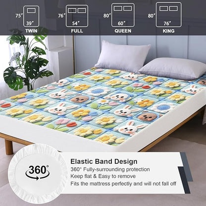 Twin Mattress Protector Waterproof, Fitted Sheet Style Breathable Mattress Cover with Deep Pocket Fits Up to 18'', Noiseless Bed Cover for Kids Adults Pets, Machine Washable (Squares, Twin)