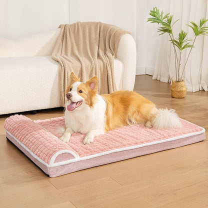 Orthopedic Dog Bed Medium Size Dog with Pillow 30''X20'', Waterproof Soft Comfortable Egg Crate Foam Pet Crate Beds Mat with Removable Washable Cover and Non-Slip Bottom, Pink
