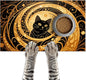 Cat Feedings Mats 20x12 inch Golden Cat Print Pet Bowl Placemat Non Slip Mat for Cats Food and Water Indoor Kitty Feeding Station Elegant Cats Meal Mat for Small Pets Kitchen Floor Use