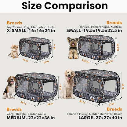 Beatrice Home Fashions Portable, Collapsible, Pop Up Kennel Travel Cat and Dog Crate, 36" L x 22" W x 22" H, Face of Love