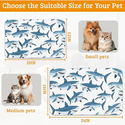 Shark Dog Food Mat,Wild Fish Absorbent Pet Feeding Mat for Food and Water Bowl,Quick Dry Dog Placemat Non Slip Rubber Backing Waterproof Pet Supplies 16" x 24"