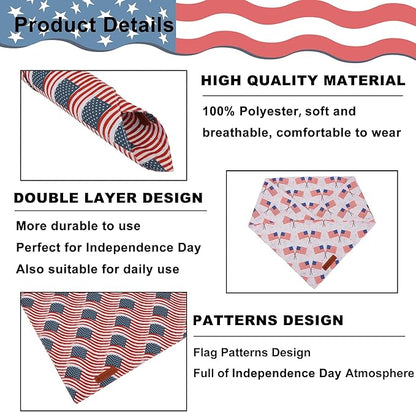 ADOGGYGO American Flag Dog Bandana 2 Pack, Reversible White Red USA Flag Pet Scarf Bib, Adjustable Fit 4th of July Bandanas for Small Dogs Pets (Small)