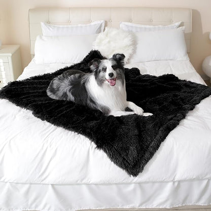 gogobunny Waterproof Dog Blanket for Couch & Furniture Protection - Super Soft Reversible Throw for Large Dogs & Cats, Calming Washable Fur & Sherpa Pet Blanket (50x60 Inch, Black)
