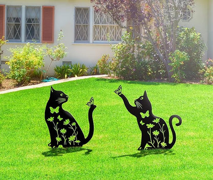 Metal Cat Garden Decor for Outside,15" Metal Kitty Decorative Garden Stakes, Black Cat Silhouette Yard Decorations Outdoor Lawn Ornament Yard Art, Rust Proof Steel Kitten Decor for Kitty Lovers