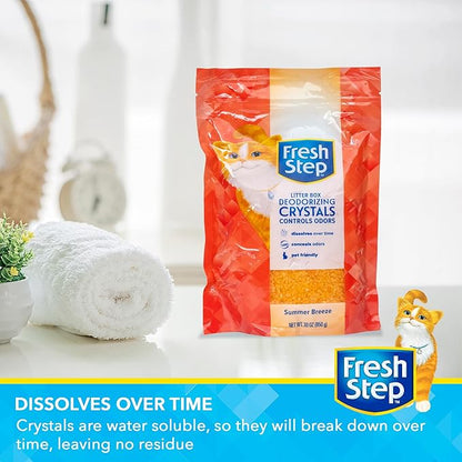Fresh Step Cat Litter Crystals Deodorizer, Non Toxic Odor Neutralizing Crystals for Litter Boxes that Help Control Smells and Keep Home Areas Fresh, Resealable Bag, Summer Breeze Scent, 30 Ounce