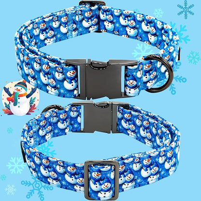 Christmas Dog Collar, Cotton Winter Dog Collars with Bow Cute Blue Snowman Pet Collar Removable Blue White Winter Pet Collars with Metal Buckle for X-Small Girl and Boy Dogs