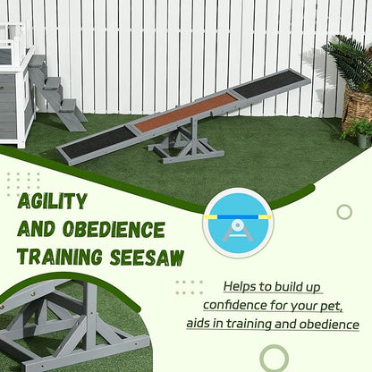 PawHut Wooden Dog Agility Seesaw for Training and Exercise, Platform Equipment Run Game Toy, Weather Resistant Pet Supplies, 71" L x 12" W x 12" H, Gray