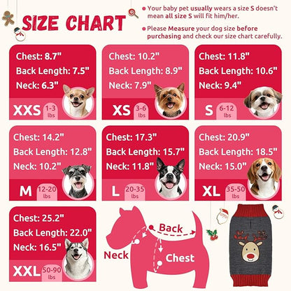 Dog Christmas Sweater Xmas Pet Clothes Cute Gray Reindeer Holiday Puppy Cat Costume New Year Gifts for Small Medium Large Dogs Jumpers (L, Gray Reindeer)