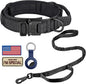DAGANXI Tactical Dog Collar Leash Set, Adjustable Military Training Nylon Dog Collar with Controll Handle and Heavy Metal Buckle for Medium and Large Dogs，with Patches and Airtags Case (XL, Black-SET)
