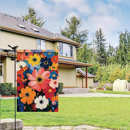Garden Flag Colorful Flower Field Oil Painting Style Yard Welcome Banner Double Sided Spring Summer Outdoor Decoration for Lawn Patio Artistic Floral Seasonal Garden Decor 12 x 18 Inch
