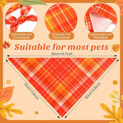 Weewooday 50 Pcs Thanksgiving Fall Dog Bandanas Bulk Plaid Bandanas for Dogs Autumn Soft Doggie Bibs Triangle Scarves for Small Medium Large Pet Costume(Plaid Pattern, 19.7 x 13.8 x 13.8 Inch)