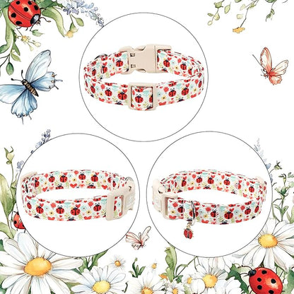 Ladybug Dog Collar for Medium Dogs - Cute Spring/Summer Dog Collar, Lightweight Adjustable Cartoon Love Bug Garden Mom Dogs Collars with Quick Release Buckle M