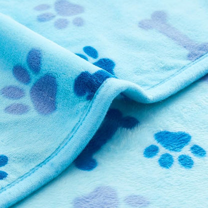 Allisandro Luxurious Dog Blanket, 350 GSM Super Fuzzy Microplush Fleece Pet Blankets for Small Medium Large Dogs and Cats, Blue Paw and Bone, 64" x 40"