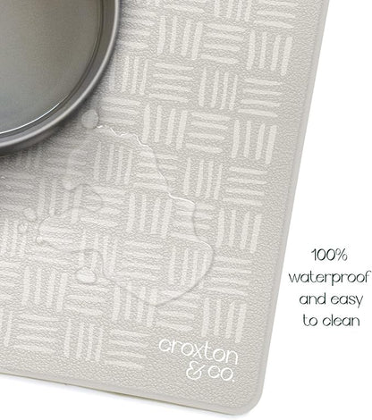 CROXTON & CO. Non-Slip Faux Leather Pet Feeding Mat for Dog Bowls | Large Bowl Mat for Food and Water | Durable, Easy-to-Clean Pet Food Mat for Floors | Size: 16.5"x28"