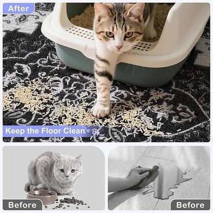 Bienbee Cat Litter Mat, 40" x 30" Jumbo Size Litter Box Mat Rug with Non-Slip Bottom, Urine and Water Proof, Easy to Clean Cat Supplies Essentials for Indoor Kitty Kitten Floor, Black XL