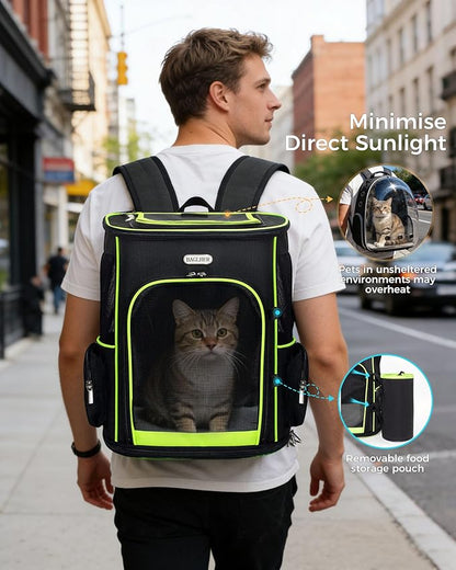 BAGLHER Expandable Cat Carrier Backpacks, Retractable Pet Carrier Backpack for Small Dogs & Cats with Breathable Mesh, Travel Bag Up to 18 Lbs for Hiking Camping Outdoor - Black