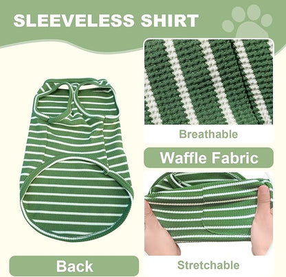Dog Clothes, Stripe Dogs Shirts for Small & Medium Breeds, Pet Tank Top, Breathable Waffle Fabric Puppy Outfit, Shirt for Chihuahua, Yorkie, Dachshund, Corgi (4Pack, XSmall)