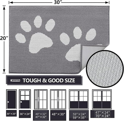 Buganda Dog Door Mat for Muddy Paws, Absorbent Dirt Trapper Washable Indoor Doormats, Non Slip Low-Profile Mud Mat for Dogs, Front Entrance Doormat for Inside Floor (59x35 Inches, Light Grey)