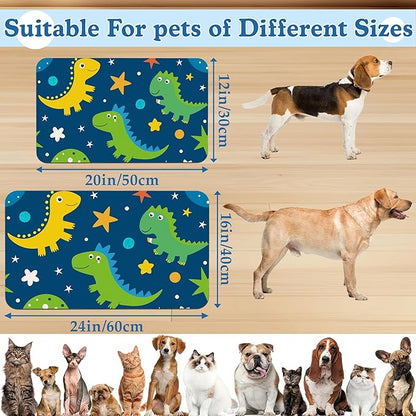 Cartoon Dino Pet Feeding Mat–Christmas Stocking Quick Dry Absorbent Dog Cat Food Mat, Non Slip Waterproof Bowl Placemat for Messy Eaters, Pet Accessories for Floors 16"x24"