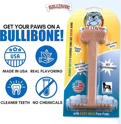 Bullibone Nylon Dog Chew Toy for Aggressive Chewers - Dental Hygiene Bone with Peanut Butter Flavor, Durable Tough Chew Toys for Small Dogs, Indestructible Dog Bone - 3 Pack