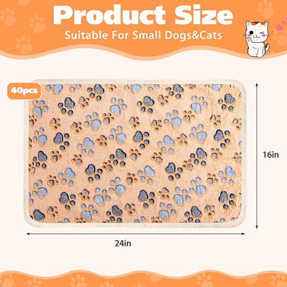 Chumia 40 Pcs Blankets Soft Fluffy Fleece Washable Pet Dog Sleep mat Paw Print Pattern Fleece Blankets for Pets Throw Warm Bed Mat for Dog Puppy Cat (24 x 16 Inch,Pink, White, Brown, Purple)