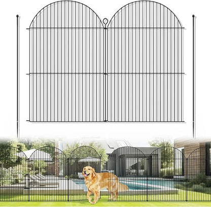 10Pcs No Dig Garden Fence, 32in(H)/24ft(L) Rustproof Metal Dog Fence Outdoor for Yard, Tall Animal Barrier Pet Fencing, Border Panel for Dog, Rabbits, Patio, Flower Bed, Garden Decor