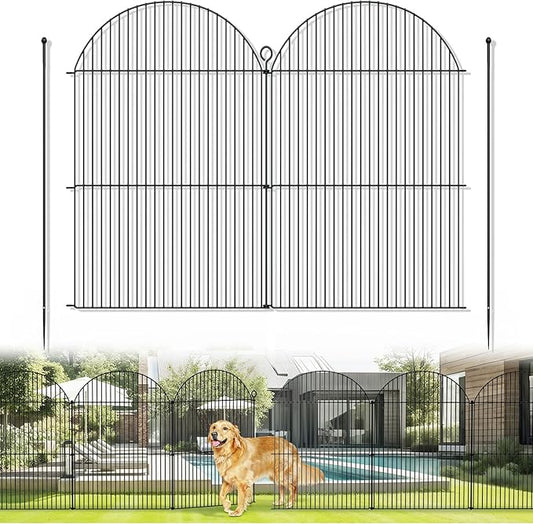 10Pcs No Dig Garden Fence, 32in(H)/24ft(L) Rustproof Metal Dog Fence Outdoor for Yard, Tall Animal Barrier Pet Fencing, Border Panel for Dog, Rabbits, Patio, Flower Bed, Garden Decor