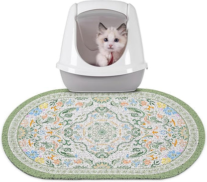 Bienbee Cat Litter Mat, 24" x 15" Litter Box Mat Rug with Non-Slip Bottom,Urine and Water Proof, Easy to Clean Cat Supplies Essentials for Indoor Kitty Kitten Floor, Bean-Green M