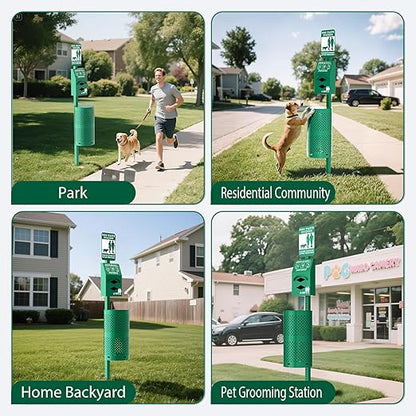 POCHAR Dog Waste Station Outdoor, Aluminum Rustproof Pet Poop Station with 600 Waste Bags & 50 Can Liners, Dog Park Equipment with Sign & Lid - Pet Poop Disposal System for Backyard
