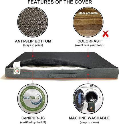 Hard-Wearing Orthopedic Dog Bed for Crate, 23x16 Inch, Made of Memory and HR Foam, Two-Sided Use, Providing Soft and Relatively Hard Support, with an Extra Inner Waterproof Protector (Gray)
