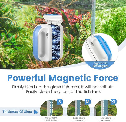 AQQA Aquarium Magetic Glass Cleaner Brush with 2 Detachable Scrapers Floating Fish Tank Cleaning Tools Algae Scraper for 0.25-0.45 inch Thick Glass/Acrylic Tanks (Medium)