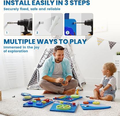 BlueWood Wooden Wall Busy Board Panels, Toddler Learning Activity Center, Montessori Philosophy Sensory, Educational Toys, Conducive to All-Round Development - Whale