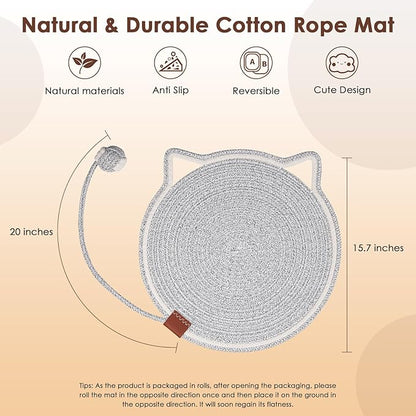 Cat Scratcher Mat, Natural Cotton Rope Cat Scratch Pad, 15.7'' Round Horizontal Floor Cat Scratching Pads for Indoor Cats, Cat Furniture Protector for Wall, Couch, Carpets, Sofas