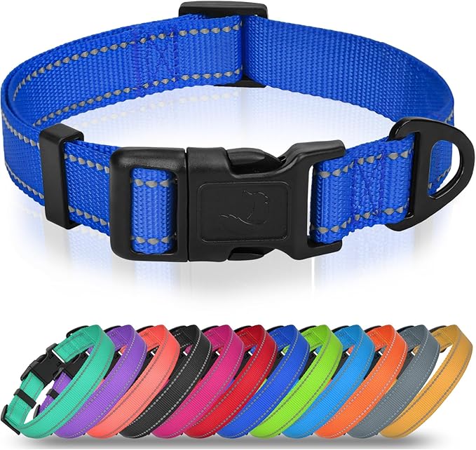 Joytale Small Dog Collar, Reflective and Adjustable Nylon Collar with Quick-Release Buckle, Lightweight No-Choke Design for Small Dogs, Navy Blue, 3/4" Width