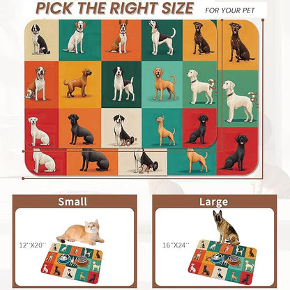 Cute Dog Cat Food Mat,Absorbent Pet Feeding Mat for Food and Water,Non-Slip Dog Bowl Mats Floor Protector 16"x24"