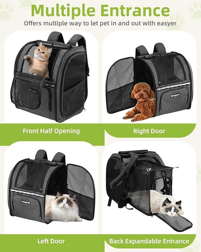 Expandable Cat Carrier Backpacks with Breathable Mesh, Pet Carrier Backpack for Cats Small Dogs Puppies Up to 20 Lbs, Dog Carrier Backpack Great for Travel/Hiking/Camping/Outdoor-Dark Blue