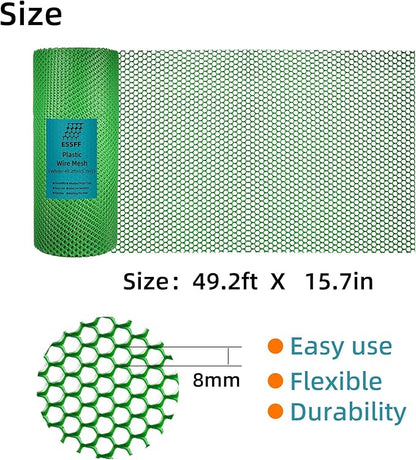 Pet & Garden Safeguard - 15.7IN x 49.2FT Roll - Green Plastic Netting, Multi-Use Decorative Fence for Poultry, Dogs, Rabbits,Chicken and Snake Barrier