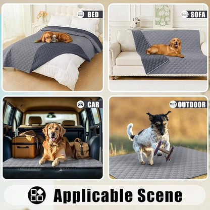 Smiry Waterproof Dog Bed Cover Blanket, Soft Reversible Pet Blanket, Washable Leakproof Cats Dogs Couch Cover for Sofa, Couch, Furniture (52x82 Inch, Grey/Dark Grey)
