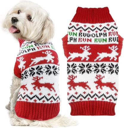 Dog Christmas Sweater Xmas Pet Clothes Cute Reindeer Christmas Dog Costume Outfits Holiday Knitwear Puppy Cat Jumpers New Year Gifts for Small Medium Large Dogs(Red Runing Deer,M)