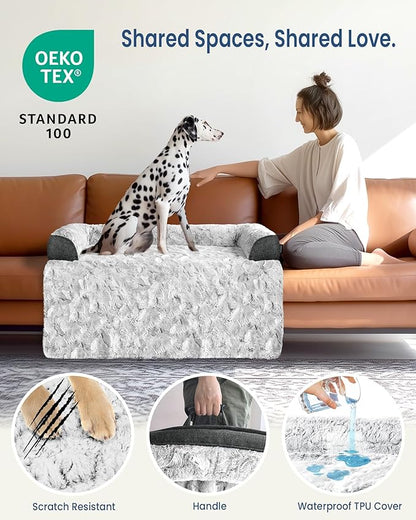 Calming Large Dog Bed for Couch, 41 x 37 inch Removable Couch Cover for Dogs Washable, Non-Slip Fluffy Plush Dog Sofa Mat for Furniture Protector - Grey