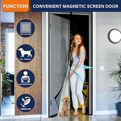Magnetic Screen Door, Door Screen Magnetic Closure-Keeps Bugs Out Let Breeze in, Heavy Duty Mesh - Pet and Kid Friendly, Works with Front Doors, Sliding Doors (Fit Door Size 36 x 98 Inch)