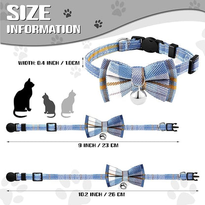 Weewooday 10 Pcs Breakaway Cat Collar with Bow Tie and Bell, Kitten Collar for Cat, Adjustable Cute Plaid Safety Kitty Collars for Birthday Pet Christmas Party Supplies, 10 Styles