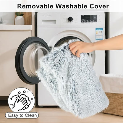 Fluffy Orthopedic Dog Beds for Medium Dogs with Washable Removable Cover Dog Crate Bed Egg Crate Foam Support Plush Pet Pad Mat with Anti-Slip Bottom(Grey,36 * 24)