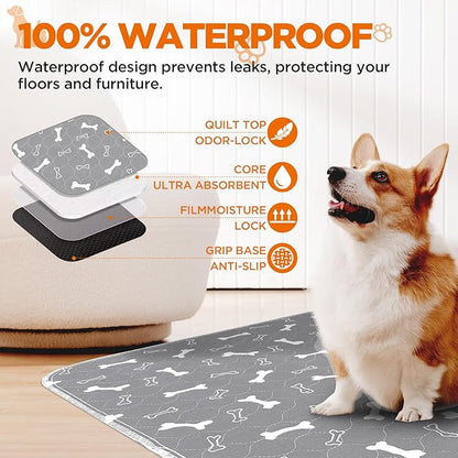 Washable Pee Pads for Dogs Large 54" x 54" 2-Pack Reusable Puppy Pads Pet Training Pads, Fast Absorb Dog Mats, Waterproof Whelping Pad, Non-Slip Protects Against Urine Leakage