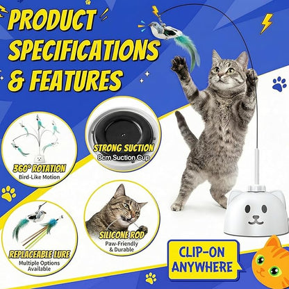 Interactive Cat Toys for Indoor Cats - Automatic Flying Bird Feather Toy, USB Rechargeable Electric Cat Teaser with Strong Sticky Base, Smart Motion Self-Play Toy for Bored Cats(Yellow)