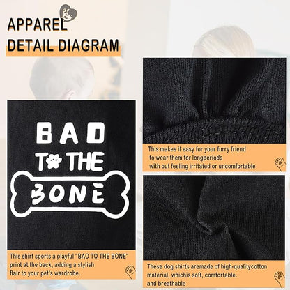 Discover Cozy Cotton Canine Wear: Soft, Lightweight, and Breathable Dog Shirt Vest with Eye-Catching Graphics(Bad to The Bone), Keeping Your Furry Friend Warm and Comfy! Black XXL